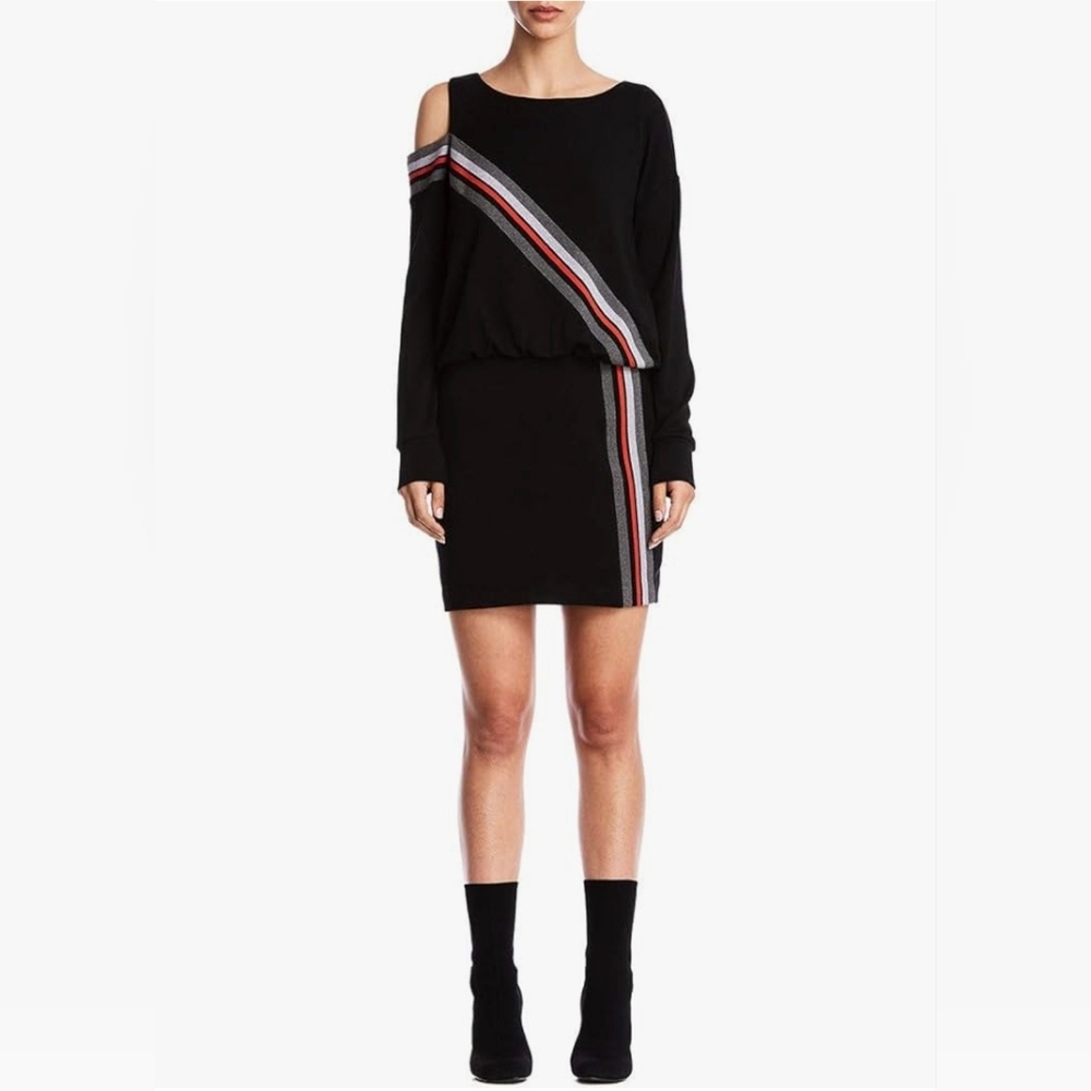 Bailey 44 Black Mini Dress Long Sleeve Cold Shouder Fleece Inside
